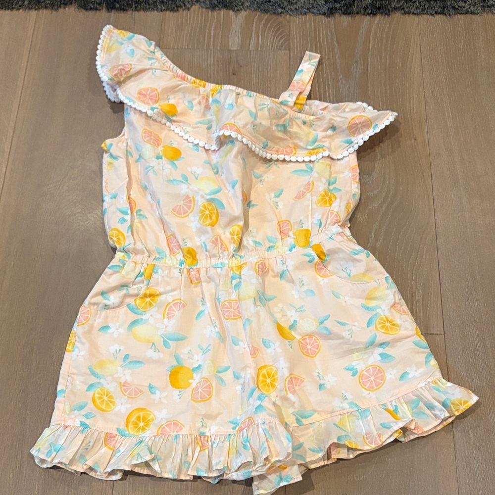 Janie and Jack Size 8 Floral Peach Kids Romper.